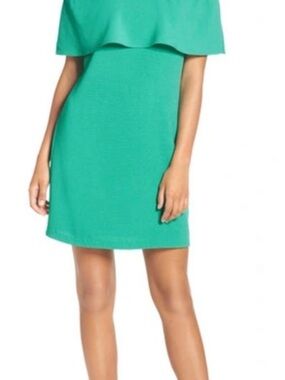 Charles Henry Off-Shoulder Shift Dress in Teal